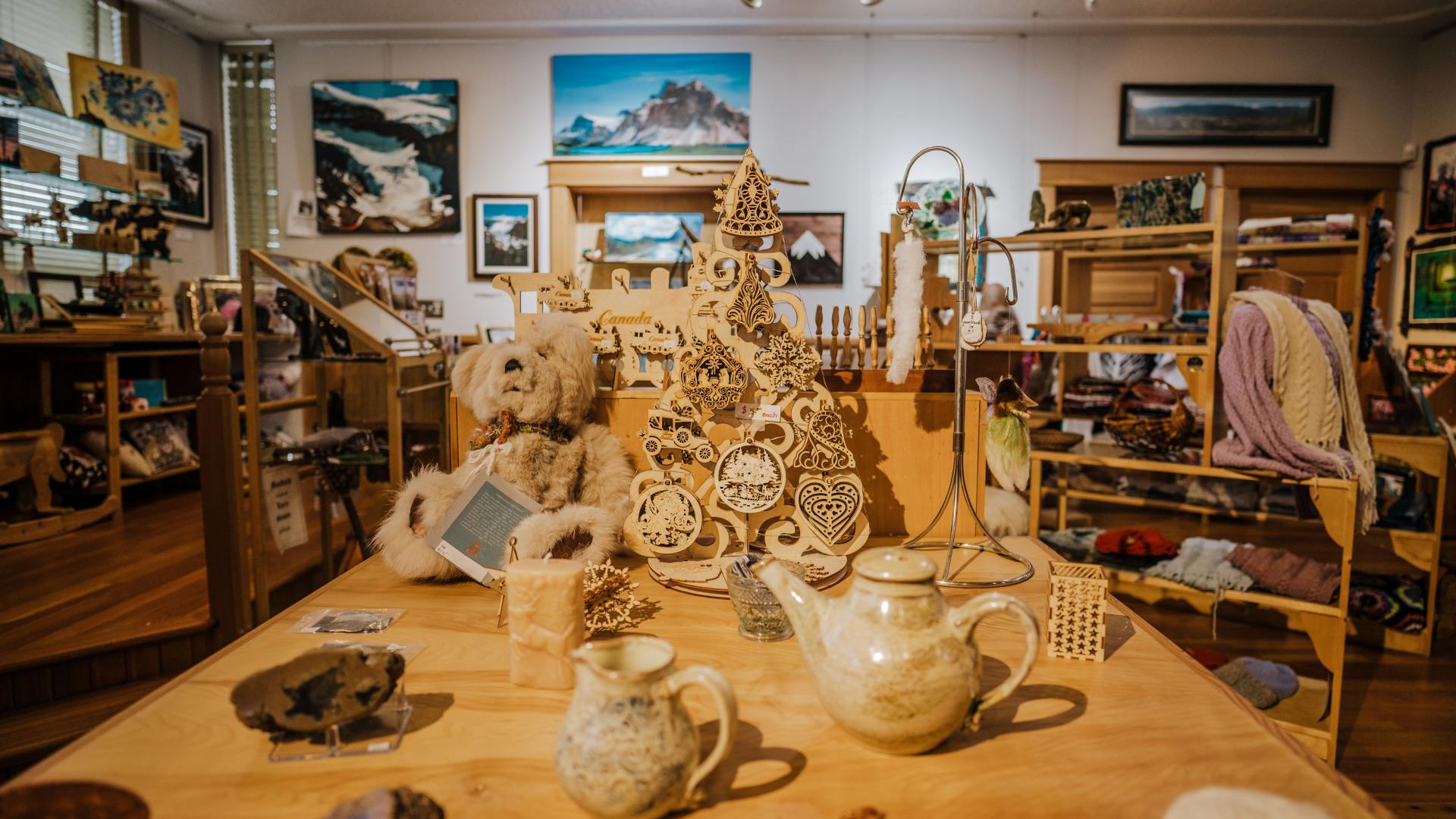 Carved wooden goods at the Whislestop Gallery