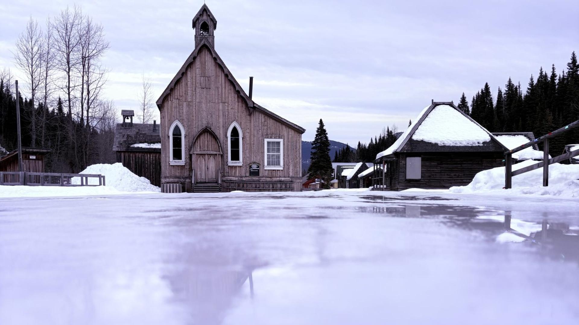 The Barkerville church in wintertime 