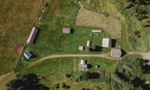 An overhead drone view of Huble Homestead