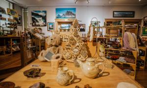 Carved wooden goods at the Whislestop Gallery