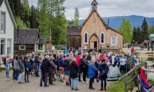 People gathered on Barkerville's main street