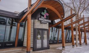 The Exploration Place's front door in winter