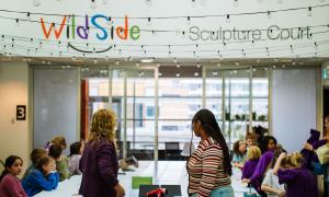 Kids doing arts and crafts at Two Rivers Gallery