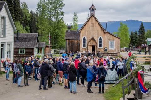 People gathered on Barkerville's main street