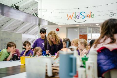 Kids doing arts and crafts at Two Rivers Gallery